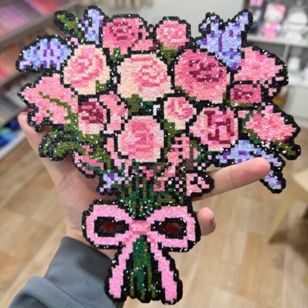 "Forever Roses" Bouquet Perler Bead Art — Handmade Gift for Her