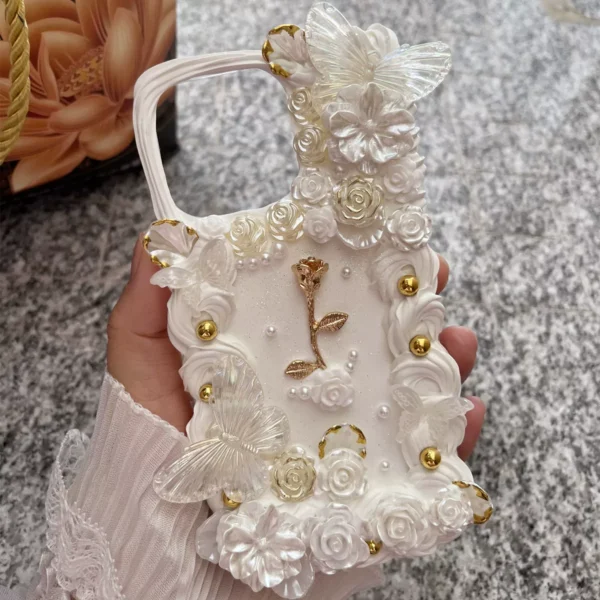 Butterfly & Rose Handmade Phone Case with Pearl Embellishments