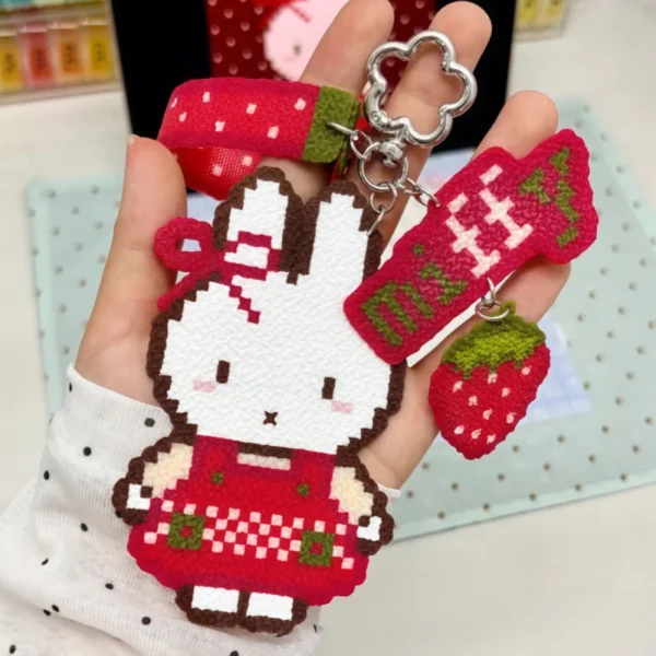 Strawberry Miffy Bunny Perler Bead Keychain