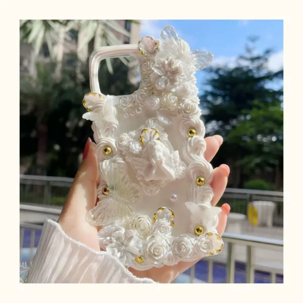 Handmade Cream Glue Pearl Flower Phone Case Available for All Phone Models