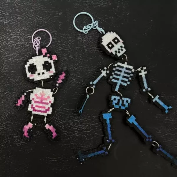 Movable Skeleton Perler Bead Keychain