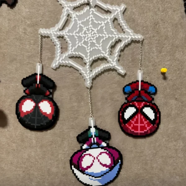 Spider-Hero Trio & Web Perler Bead Wall Hanging — Handmade Fan Art