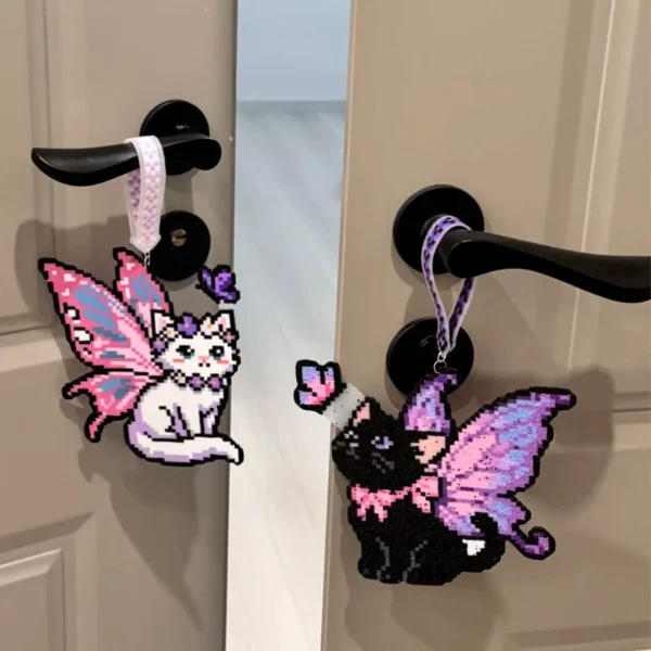 Fairy Wing Cat Perler Bead Charm — Handmade Car & Bag Accessory