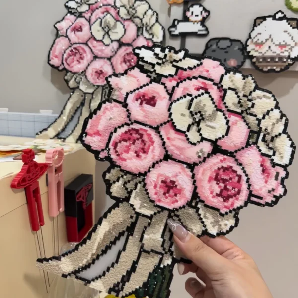Pink Ribbon Rose Bouquet Perler Bead Art
